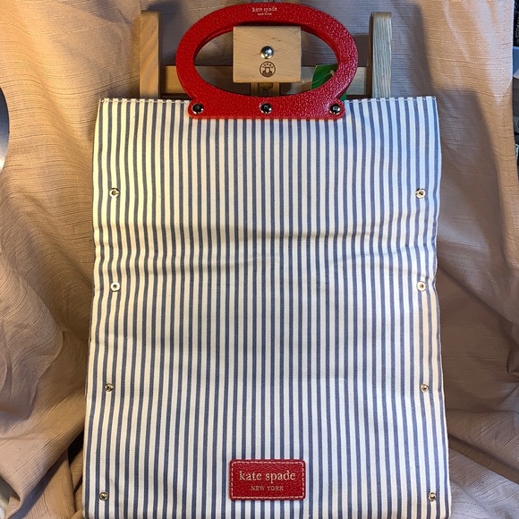 NWT Kate Spade canvas navy stripe tote foldable